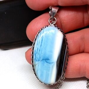 Elegant Blue and Black Owyhee Opal Pendant Necklace